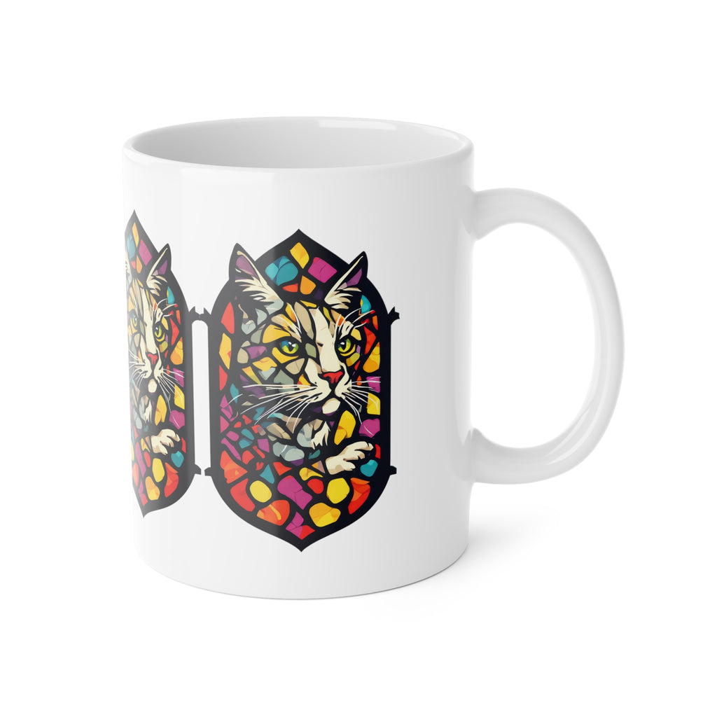 Stained Glass Cat Mug — Colorful Tabby Ceramic Coffee Cup, Cat Lover Gift