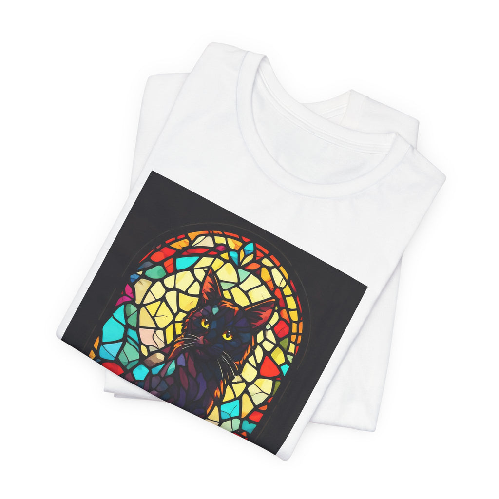 Stained Glass Black Cat T‑Shirt — Gothic Cat Art Tee
