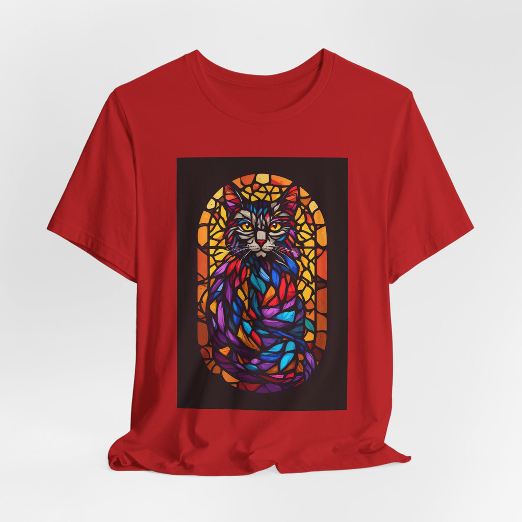 Stained Glass Cat T-Shirt — Colorful Mosaic Feline Tee