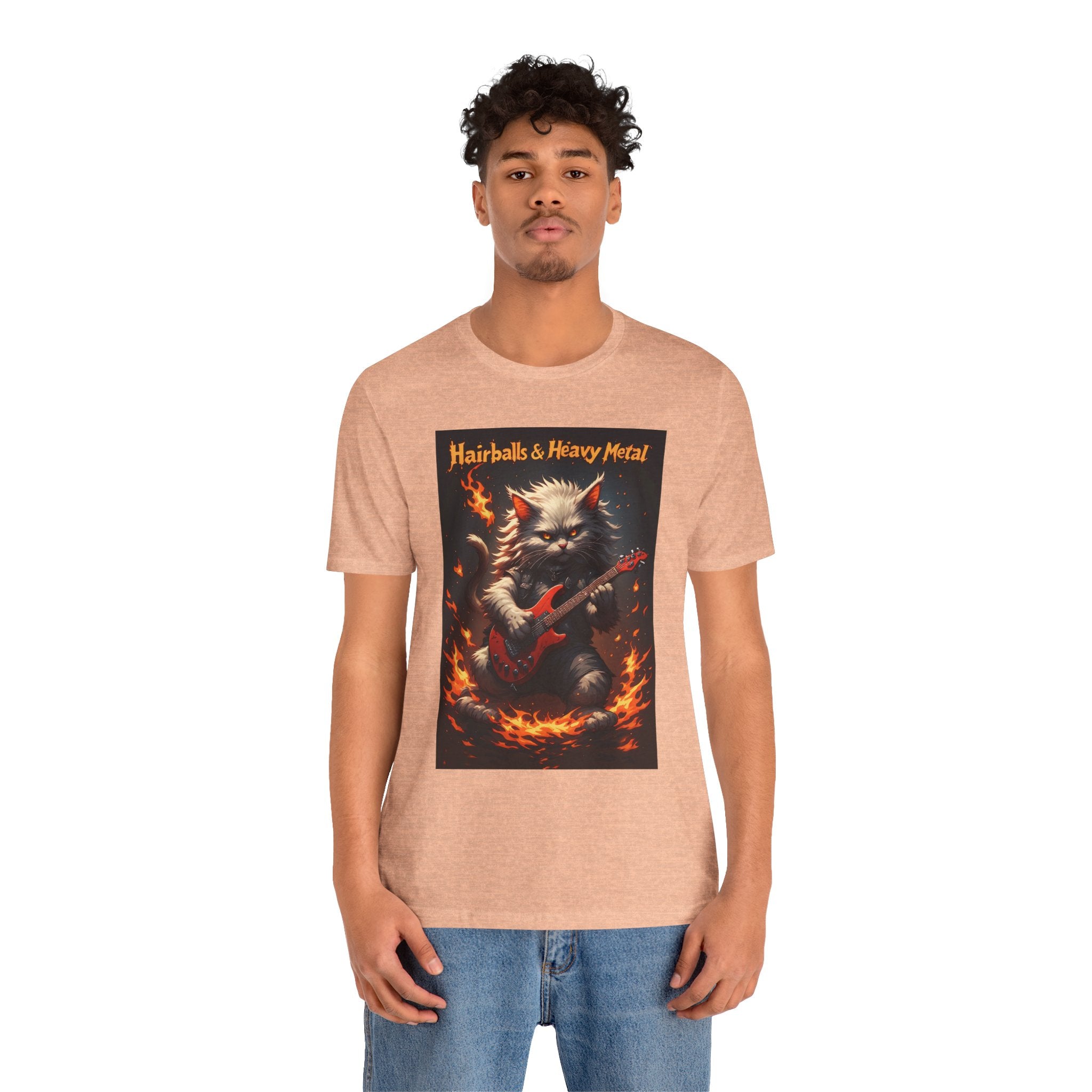 Hairballs & Heavy Metal T‑Shirt — Cat Guitarist Rock Tee