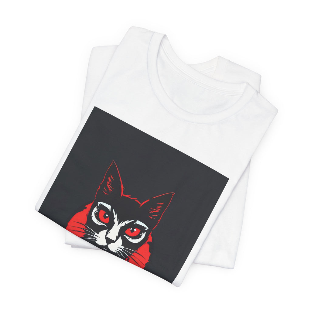 Sacrificial Cat Graphic Tee — Red & Black Retro Cat Portrait T-Shirt