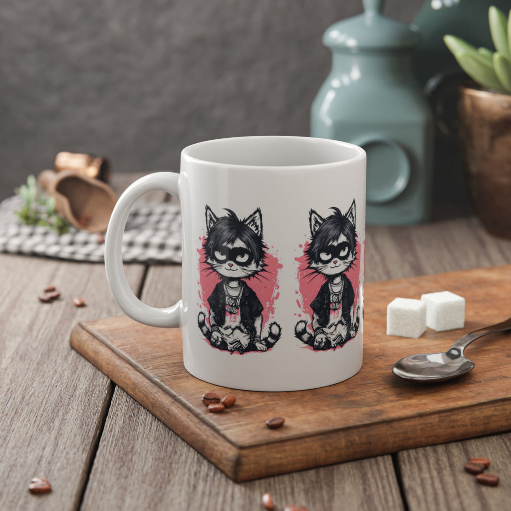 Emo Cat Ceramic Mug — Cute Grunge Cat Illustration, 11oz