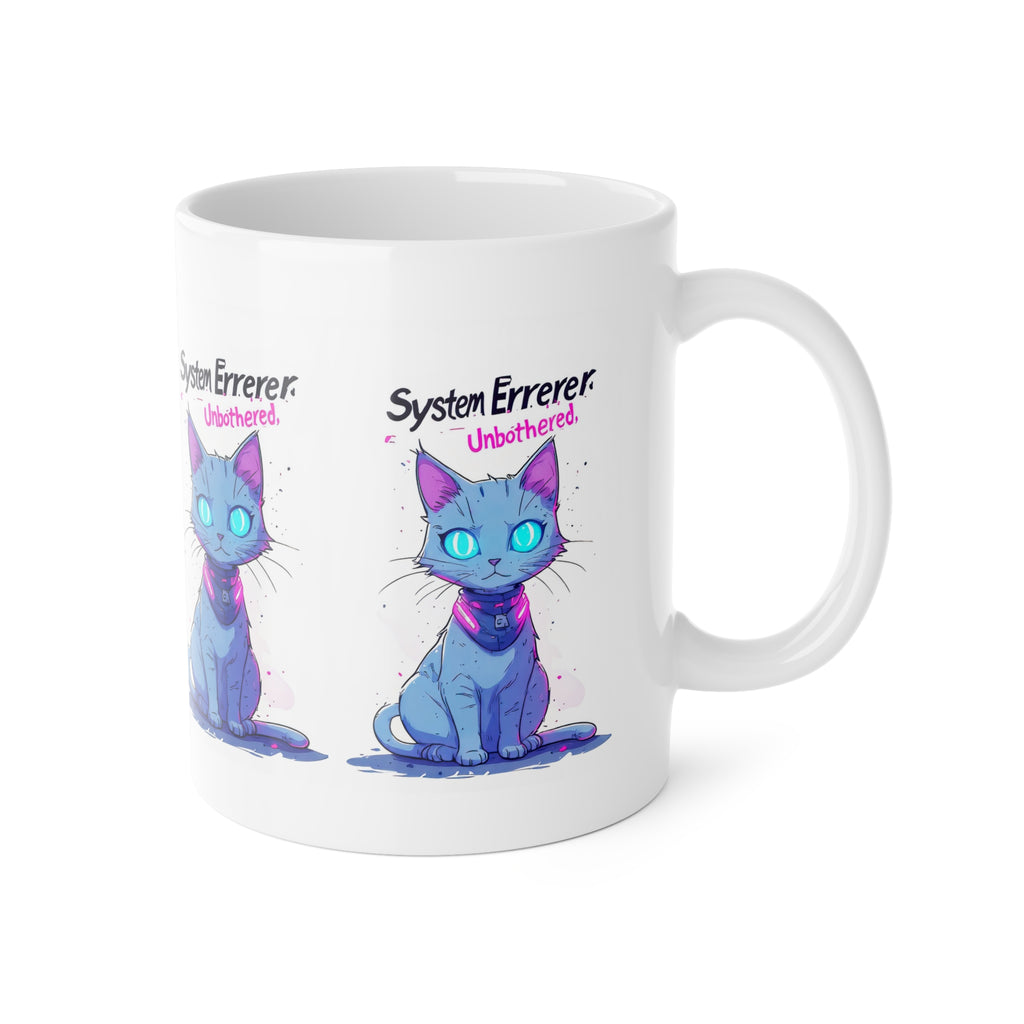 Ceramic Mug — "System Errerer: Unbothered" Blue Galaxy Cat Coffee Cup