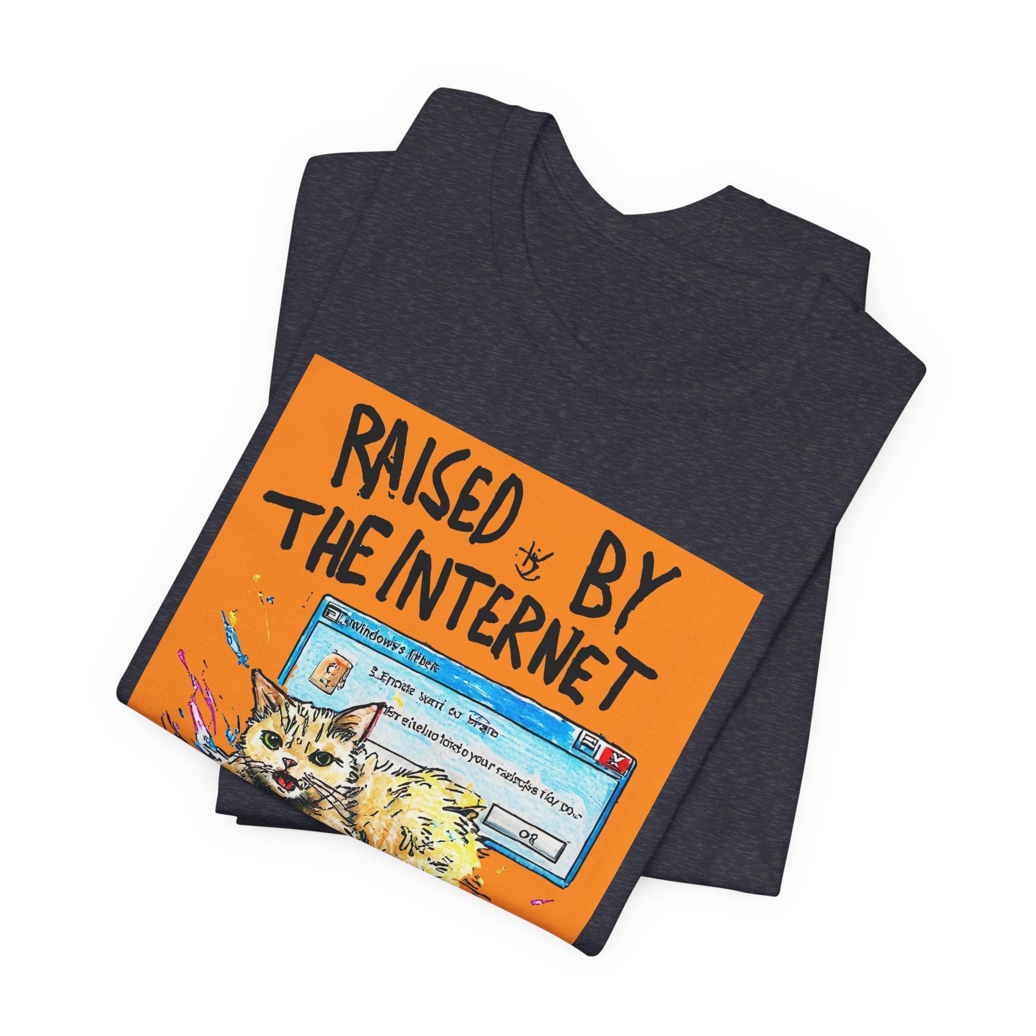 Raised By The Internet Tee — Graphic Cat Vintage Computer T‑Shirt