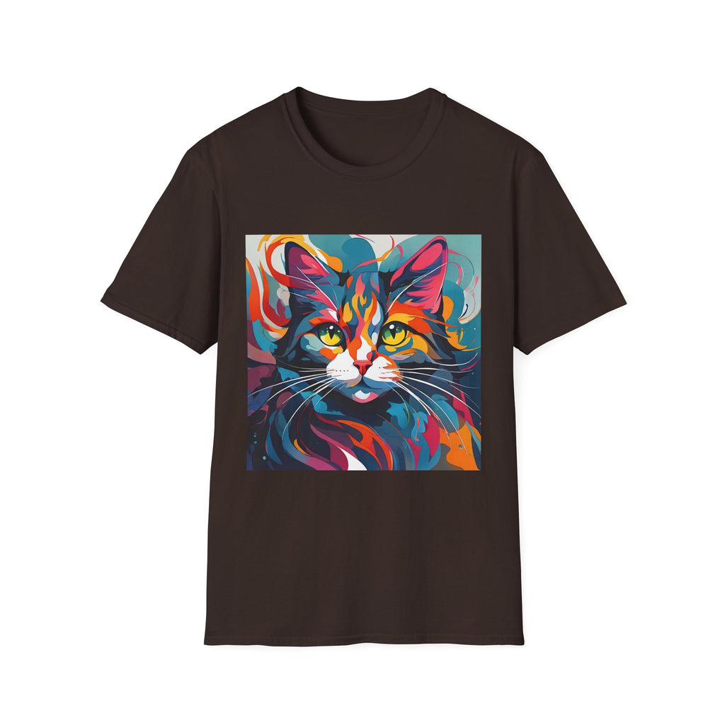 Colorful Cat Portrait T-Shirt — Vibrant Abstract Kitty Tee
