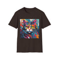Colorful Cat Portrait T-Shirt — Vibrant Abstract Kitty Tee