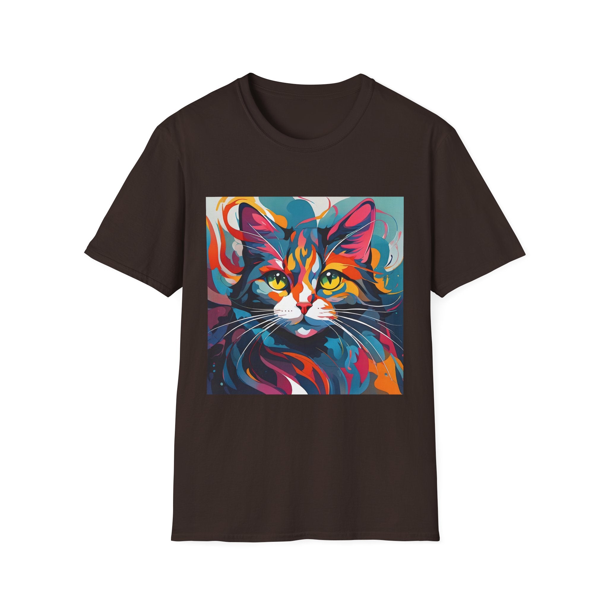Colorful Cat Portrait T-Shirt — Vibrant Abstract Kitty Tee