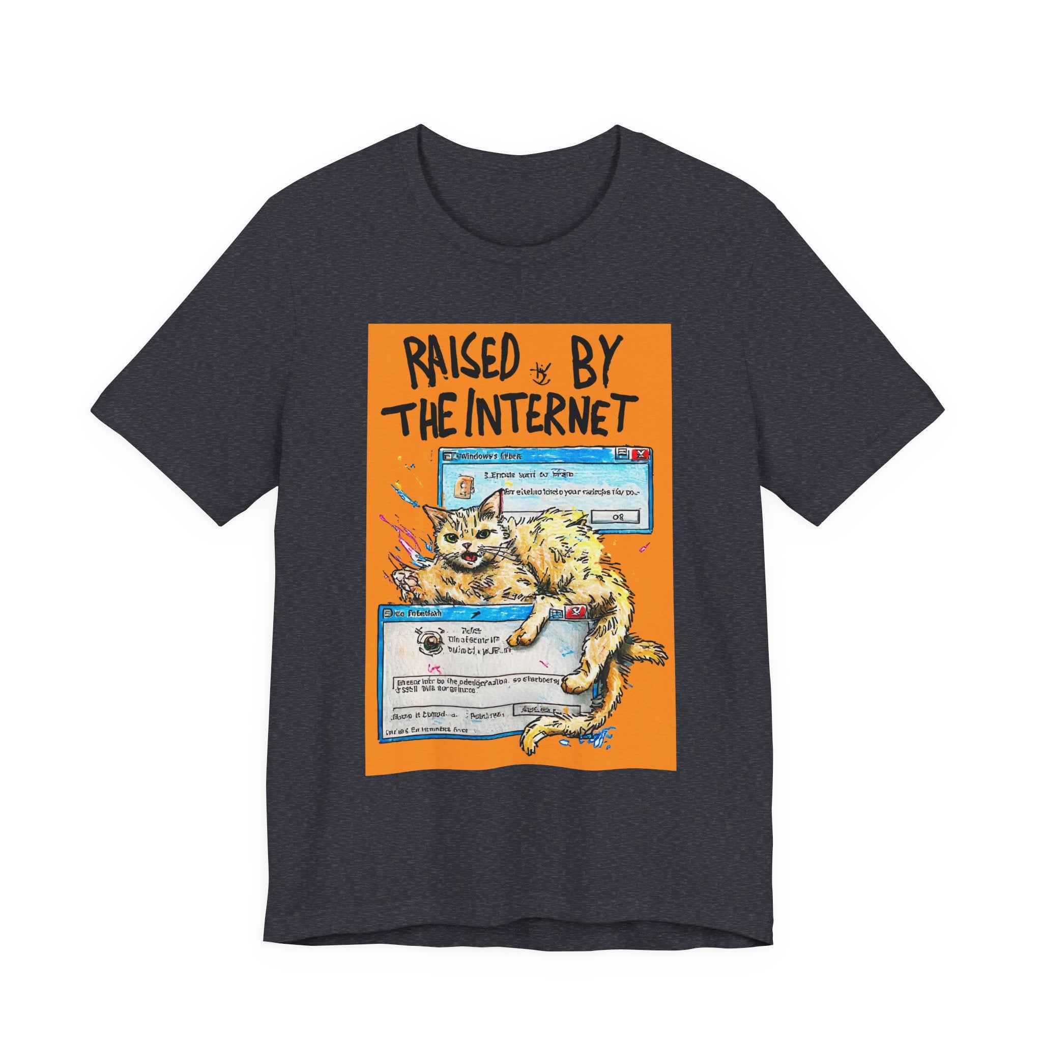 Raised By The Internet Tee — Graphic Cat Vintage Computer T‑Shirt