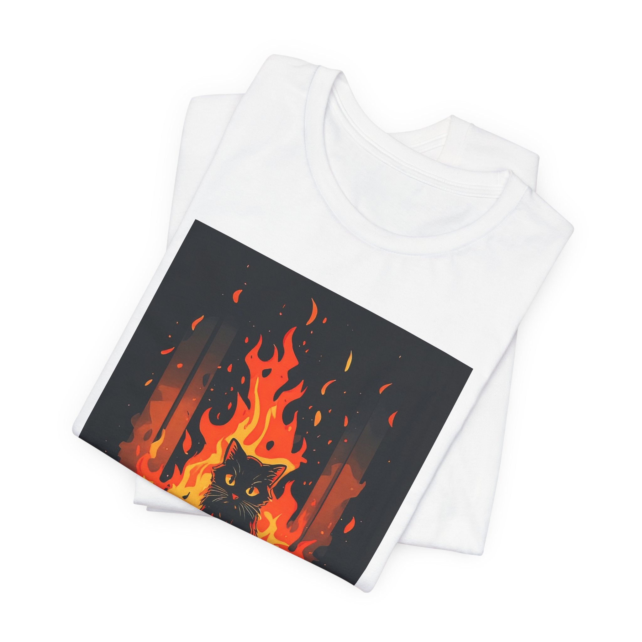 Everything Is Fine Cat Tee — Funny Cat Shirt with Burning Flames Graphic