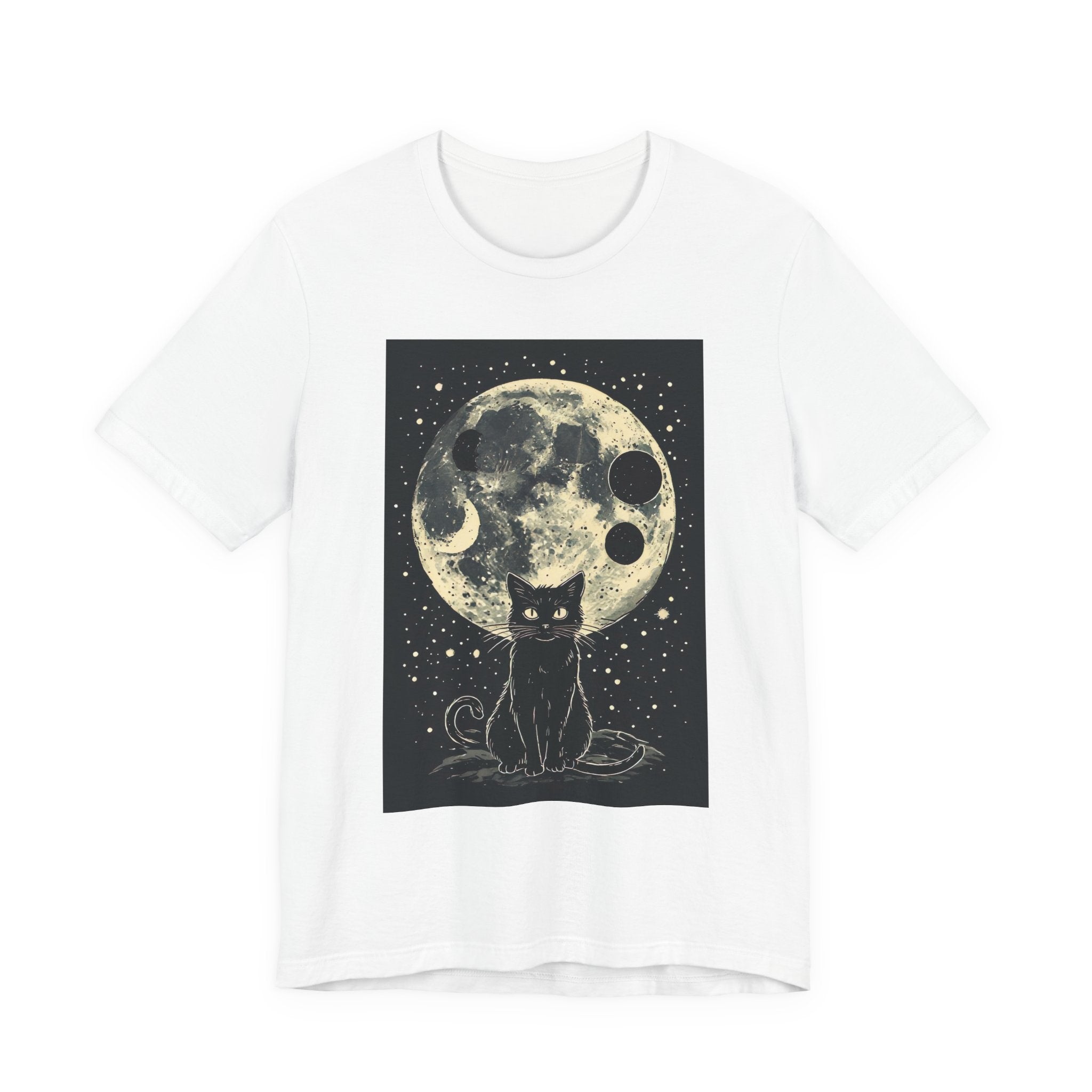 Moonlit Black Cat T‑Shirt — Vintage Celestial Cat Tee