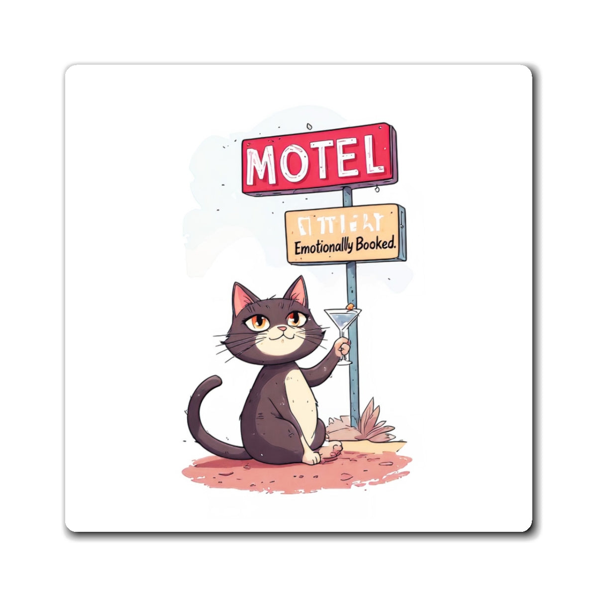 Cat & Motel 'Emotionally Booked' Magnet — Cute Retro Cat Refrigerator Magnet