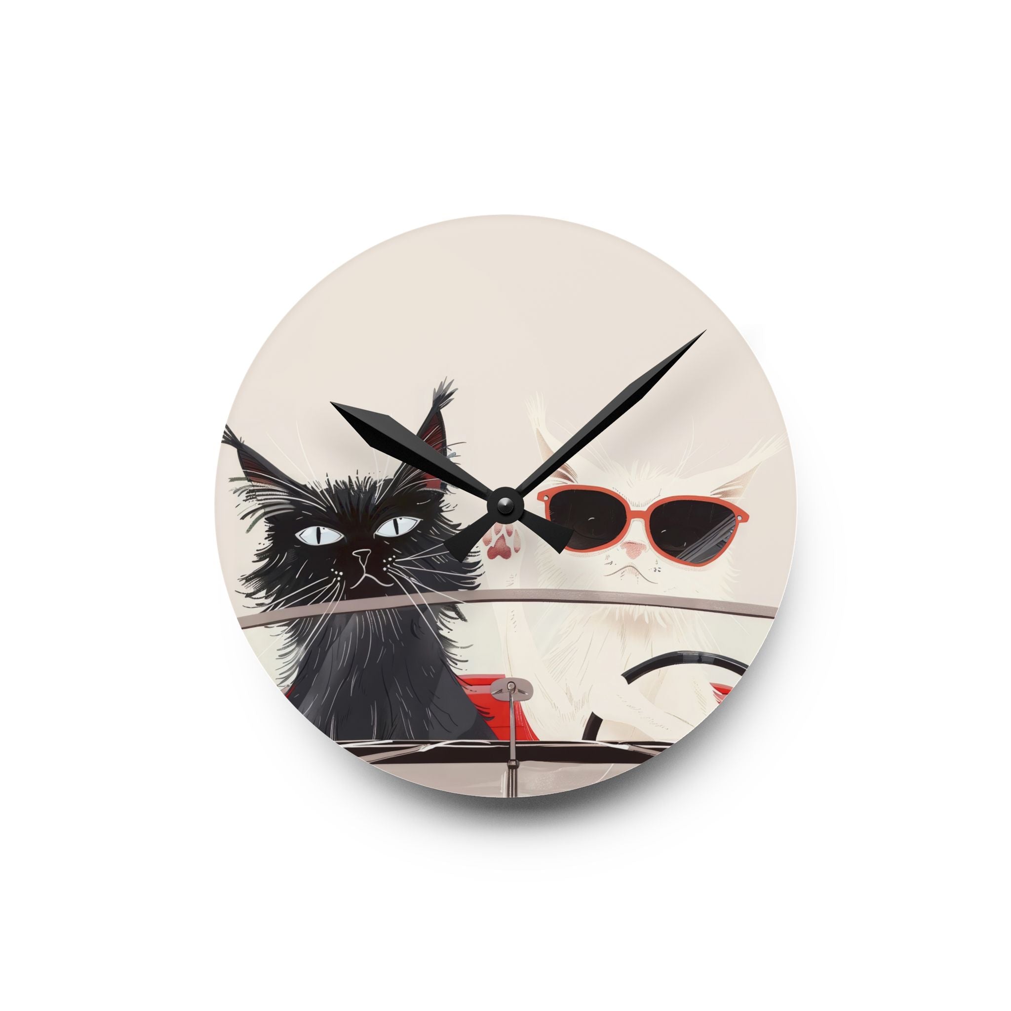 Cool Cats Cruisin' Acrylic Wall Clock – Retro Cat Road Trip Home Décor