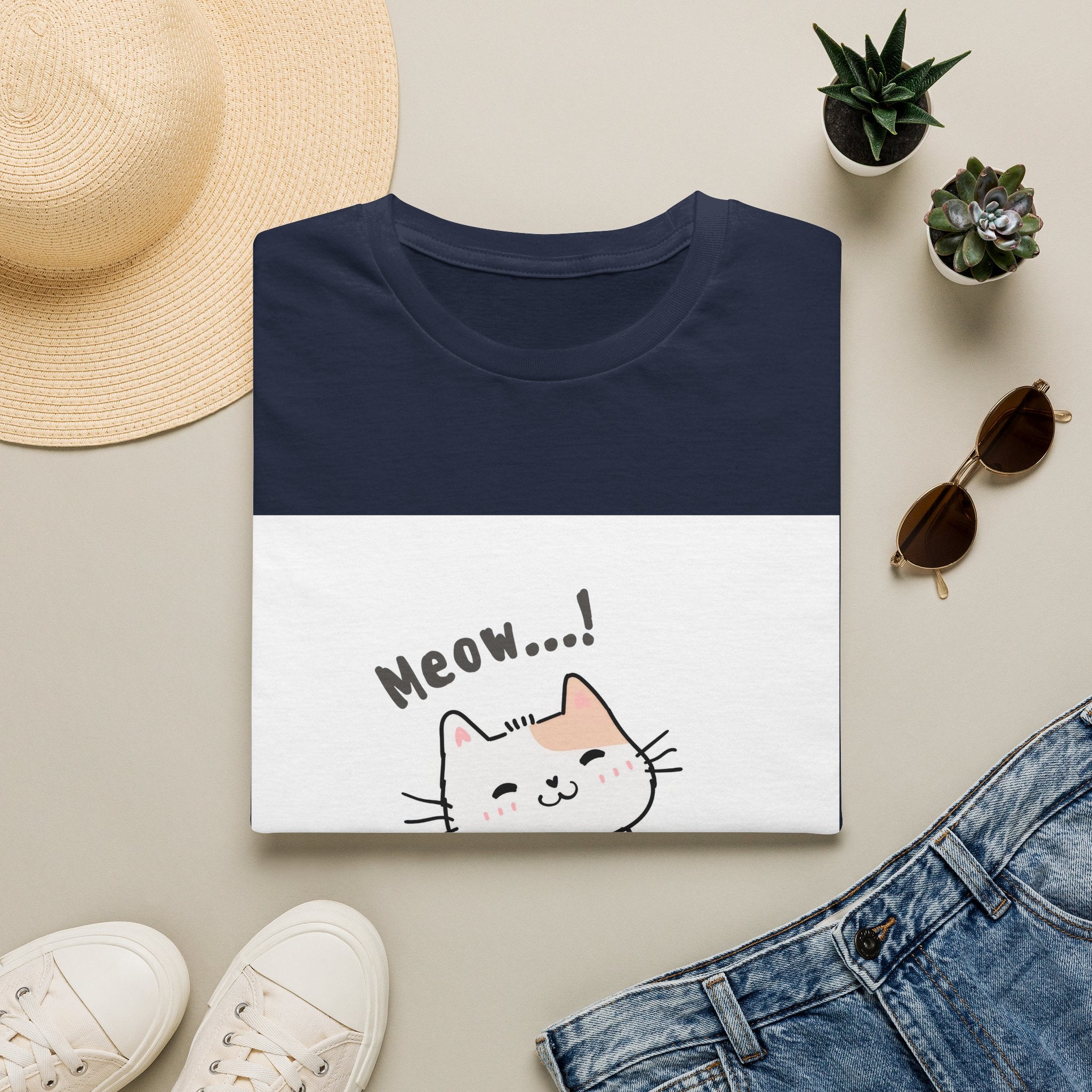 Cat Meow T-Shirt — Cute Cartoon Kitty Graphic Tee