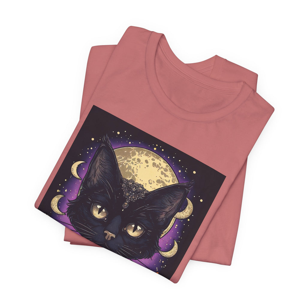 Mystic Black Cat Tee — Moon, Candles & Crescent Phases Graphic T-Shirt