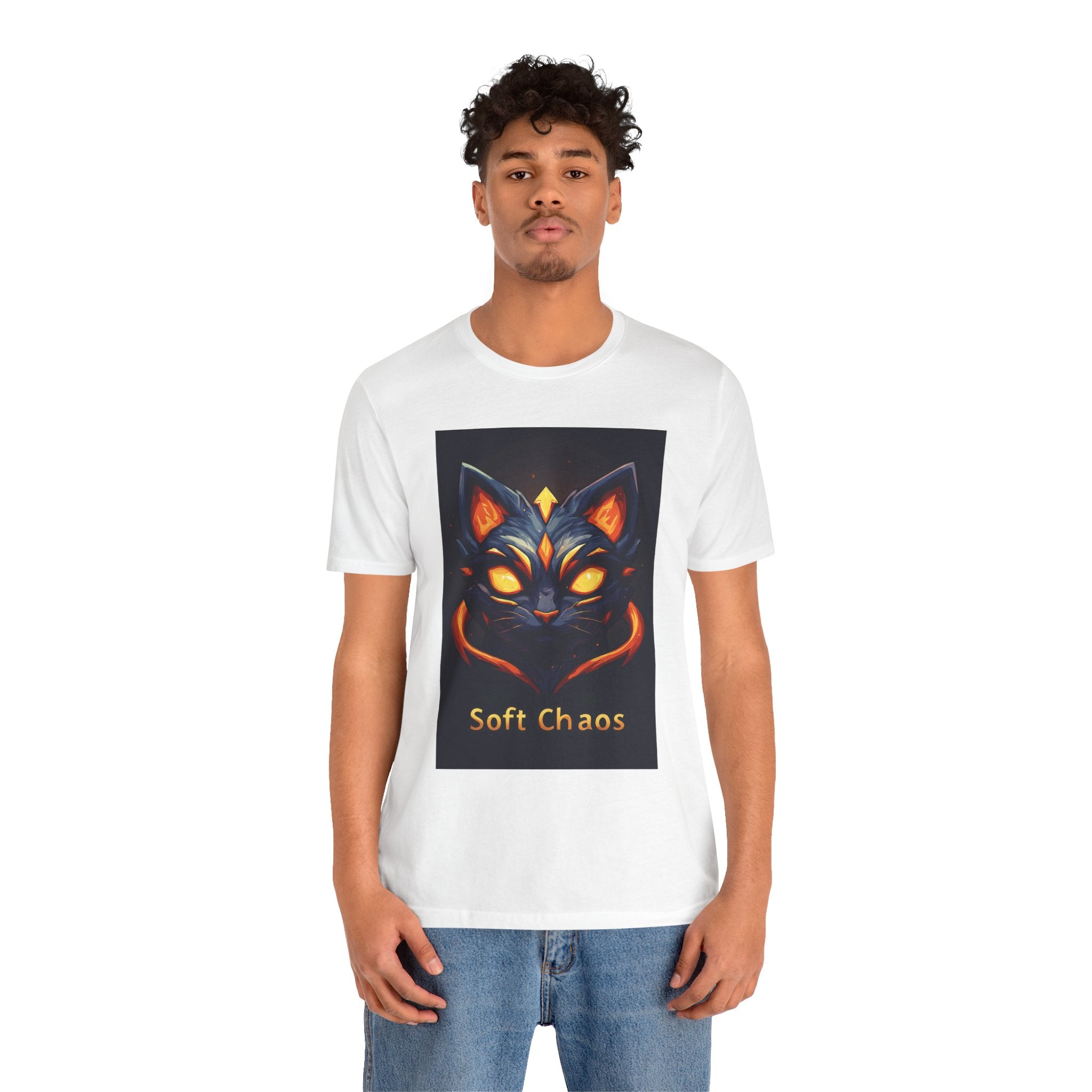 Graphic Tee — 'Soft Chaos' Glowing Cat Illustration