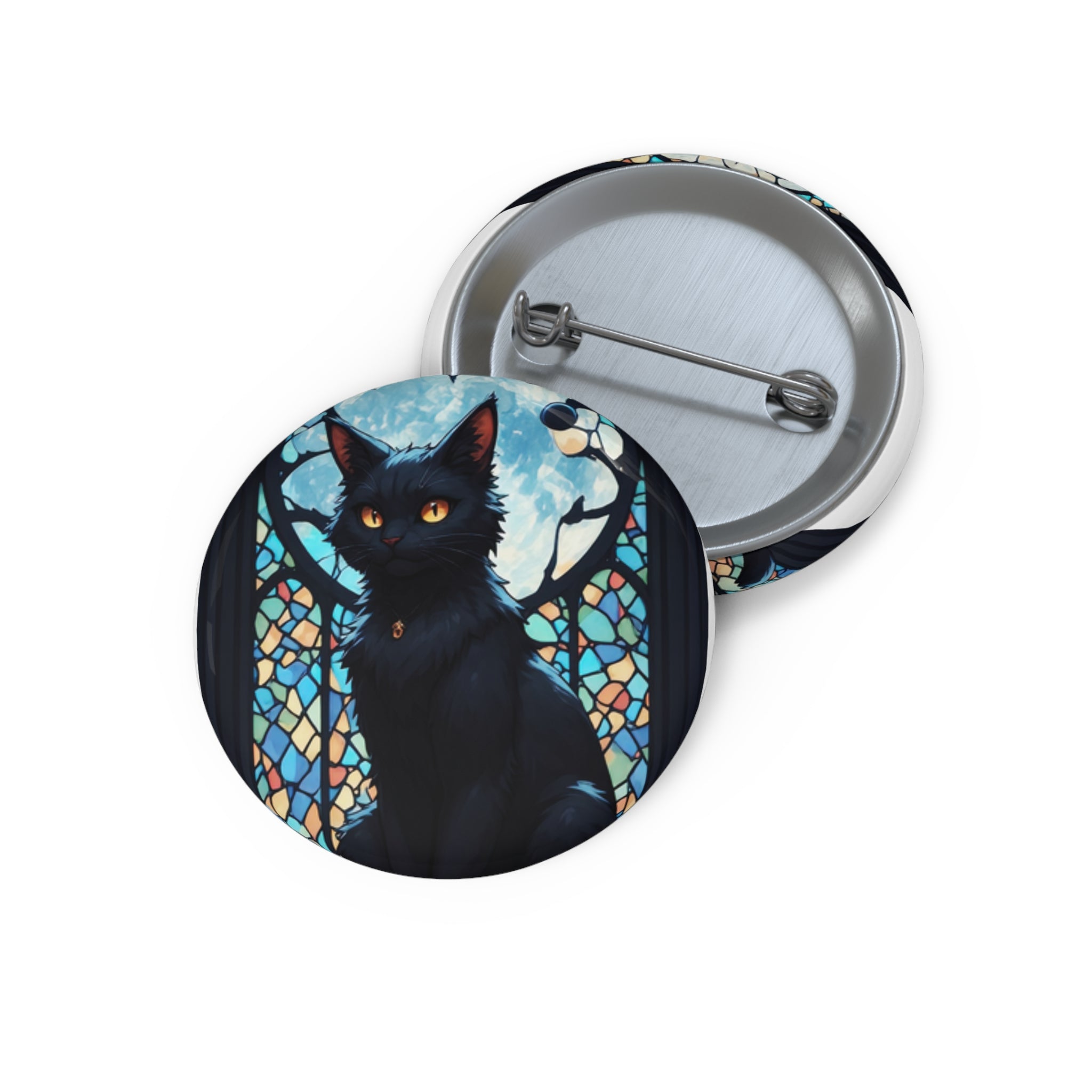 Black Cat Stained Glass Pin Button — Gothic Moonlapel Pin