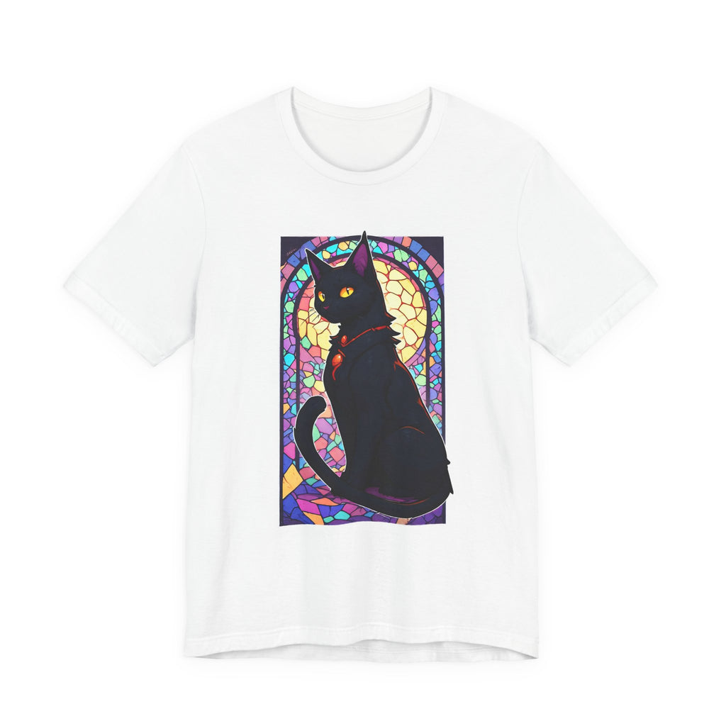 Stained Glass Black Cat T-Shirt — Mystic Gothic Cat Art Tee