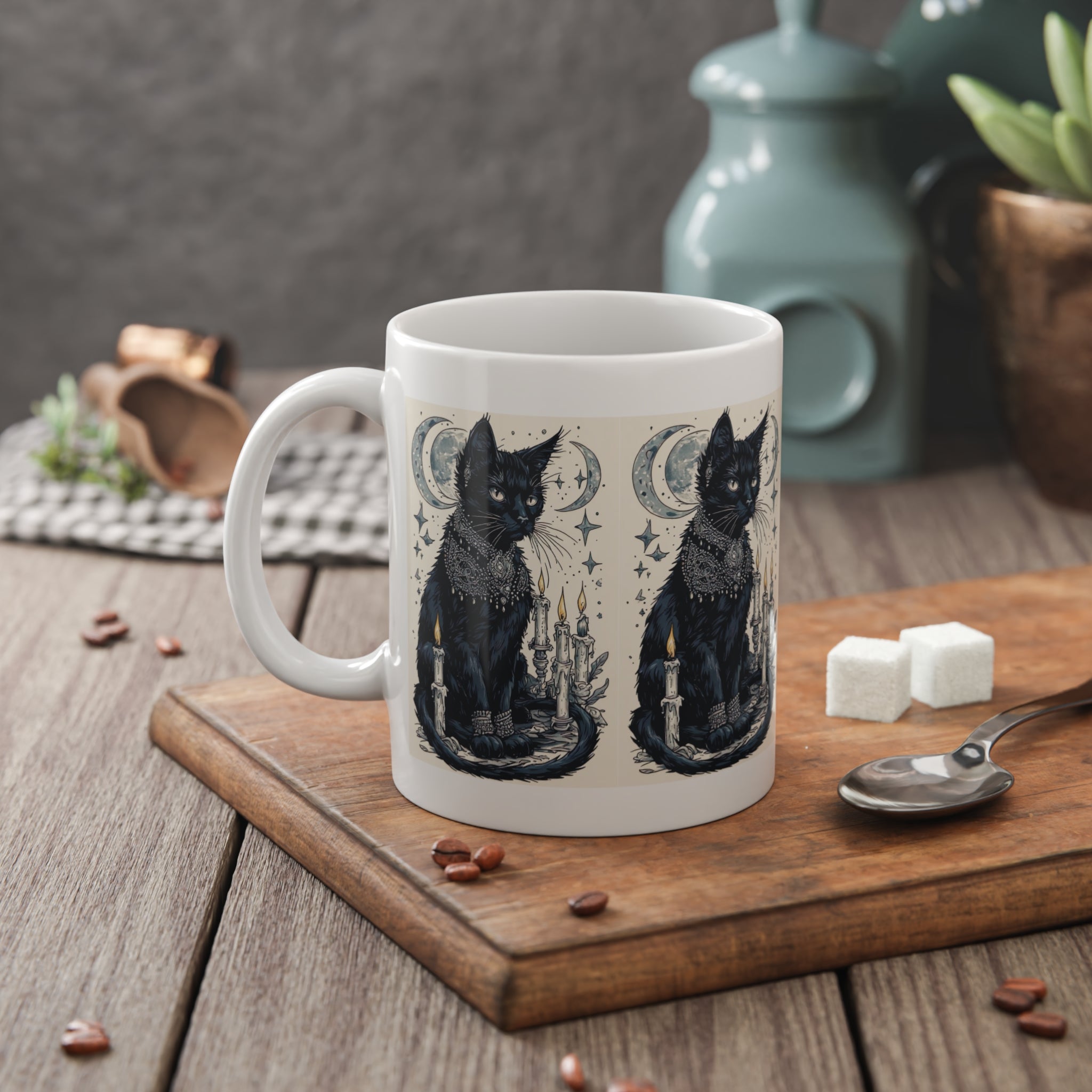 Mystic Black Cat Mug — Witchy Moon & Candle Ceramic Coffee Cup