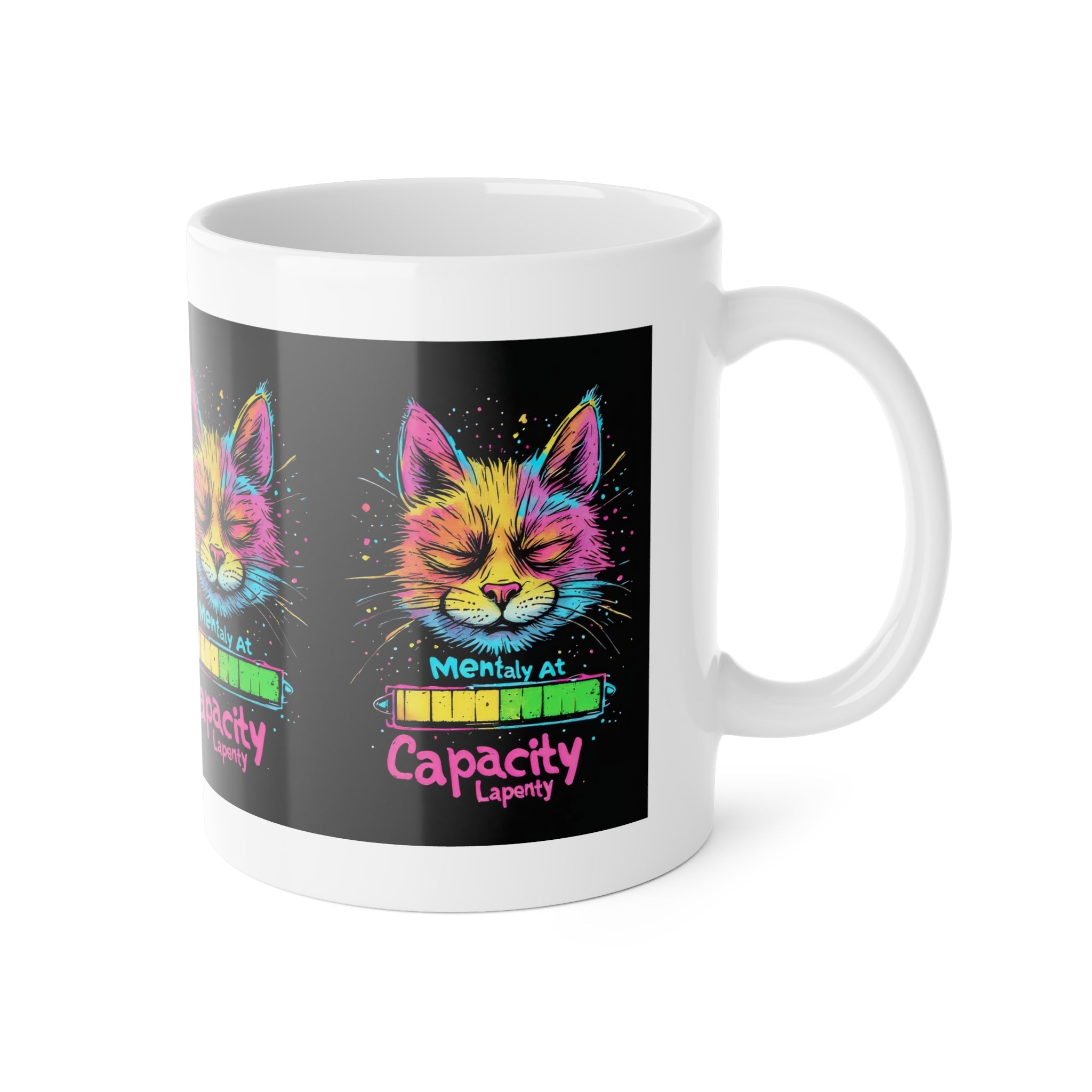 Capacity Low Cat Mug — Funny Neurodivergent & Mental Health Awareness Ceramic Coffee Cup