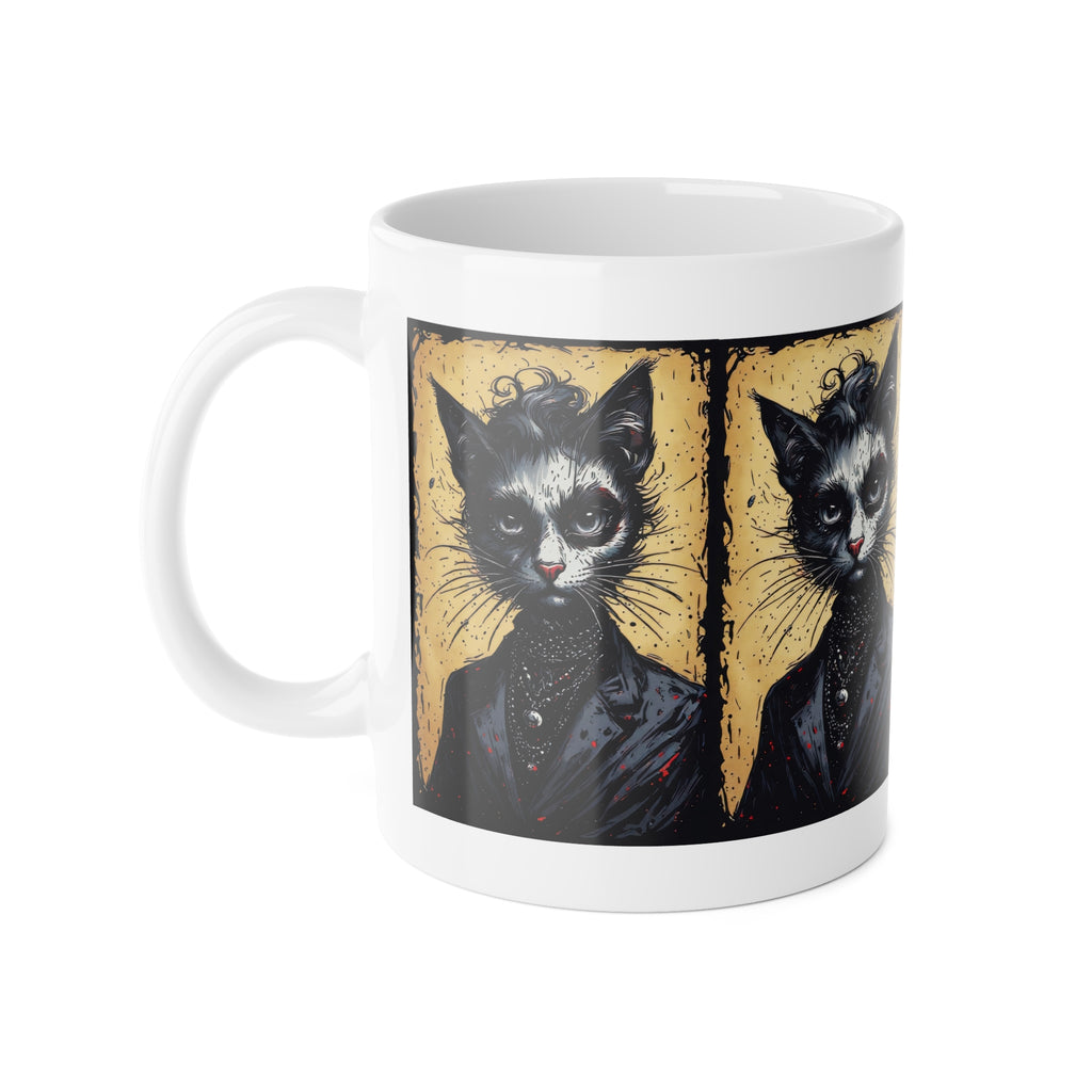 Gothic Portrait Cat Mug — Victorian Black Cat Ceramic Coffee Cup