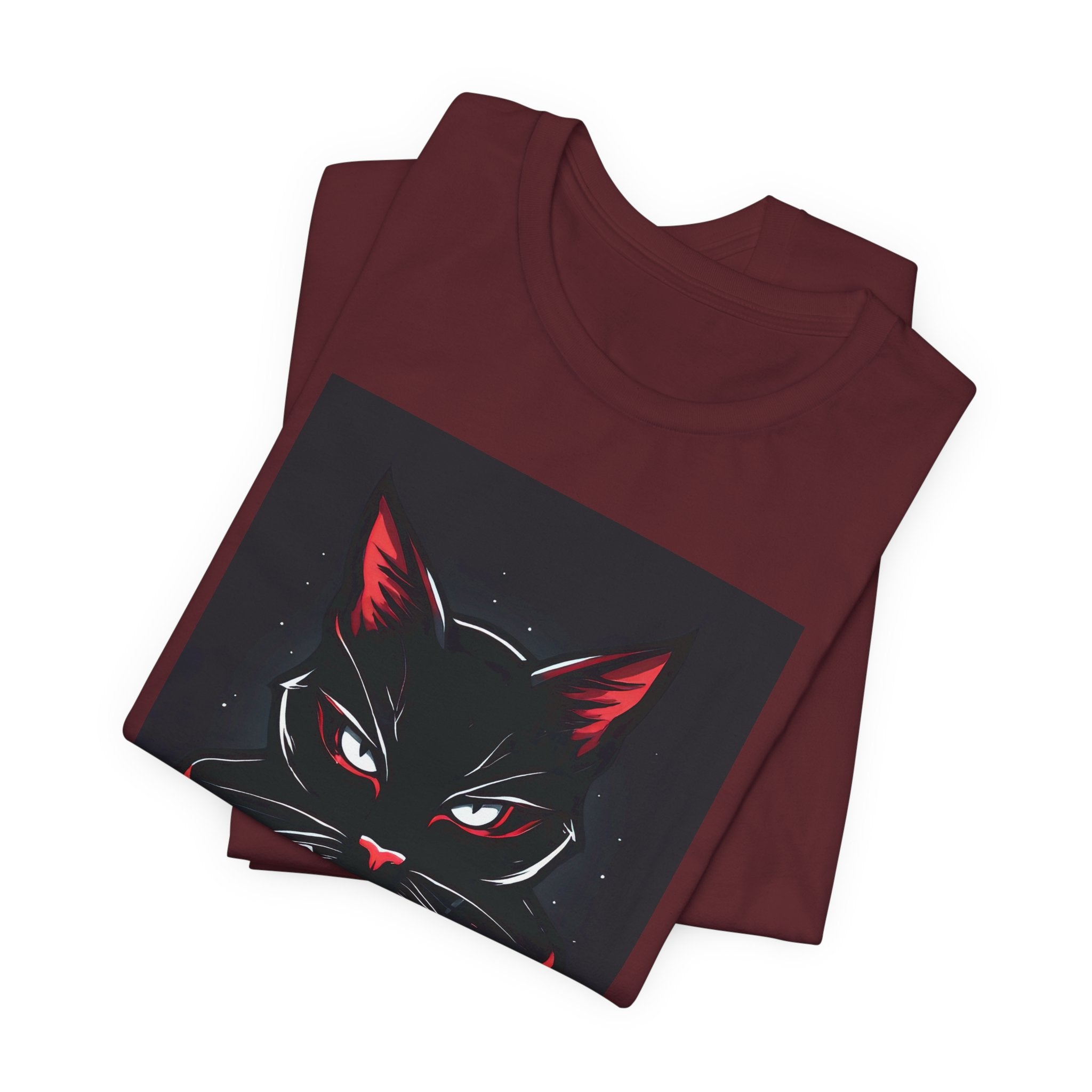 Black Cat Vampire Graphic Tee — Gothic Halloween Horror T-Shirt