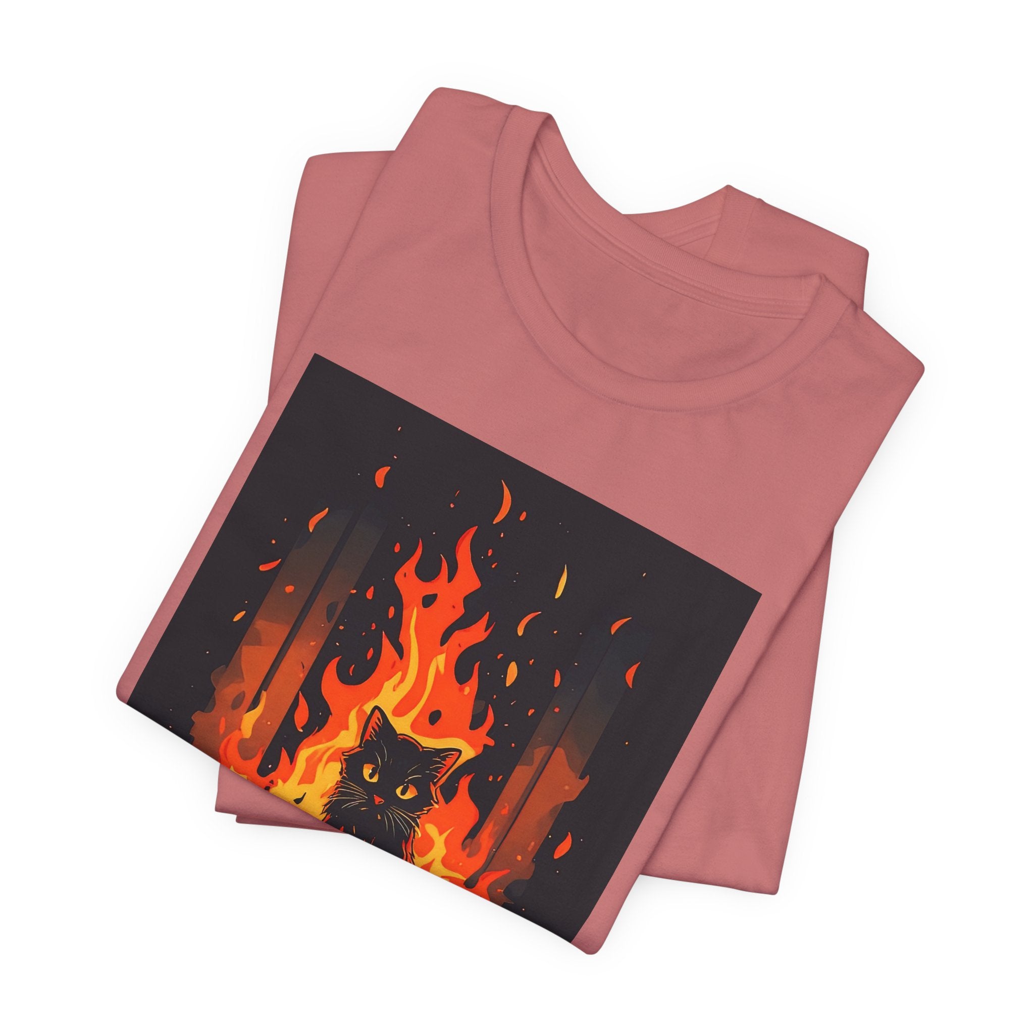 Everything Is Fine Cat Tee — Funny Cat Shirt with Burning Flames Graphic