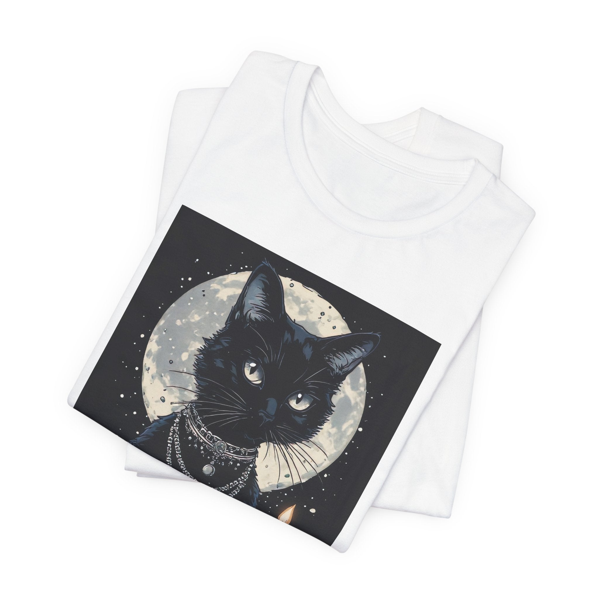 Mystic Moon Black Cat Tee — Gothic Cat T-Shirt with Candles & Crescent Moon