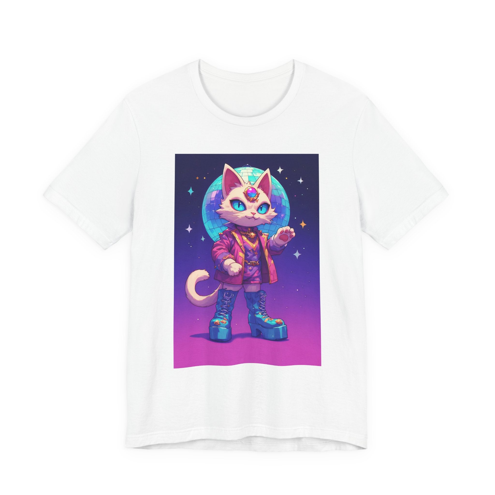 Retro Space Cat T-Shirt — Neon Astronaut Kitty Graphic Tee