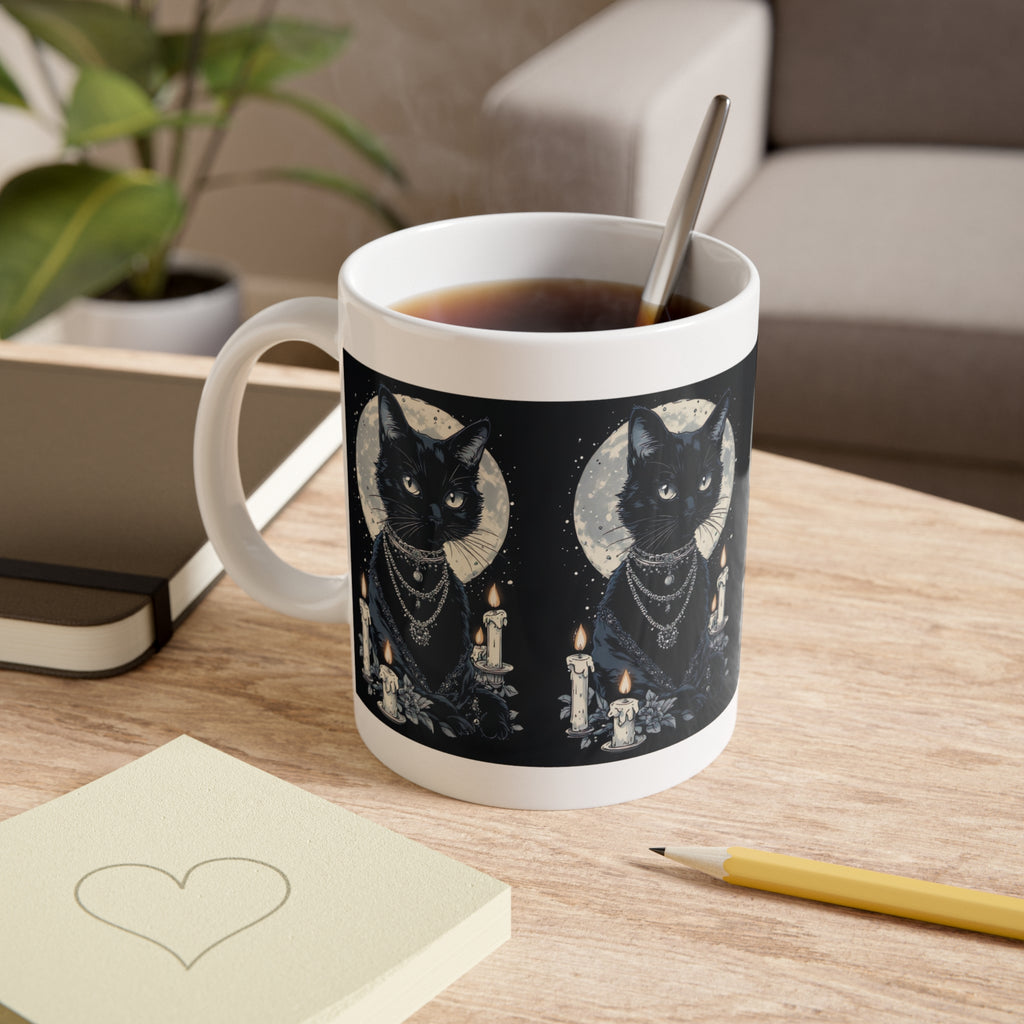 Black Cat Moon Mug — Gothic Witchy Ceramic Coffee Cup