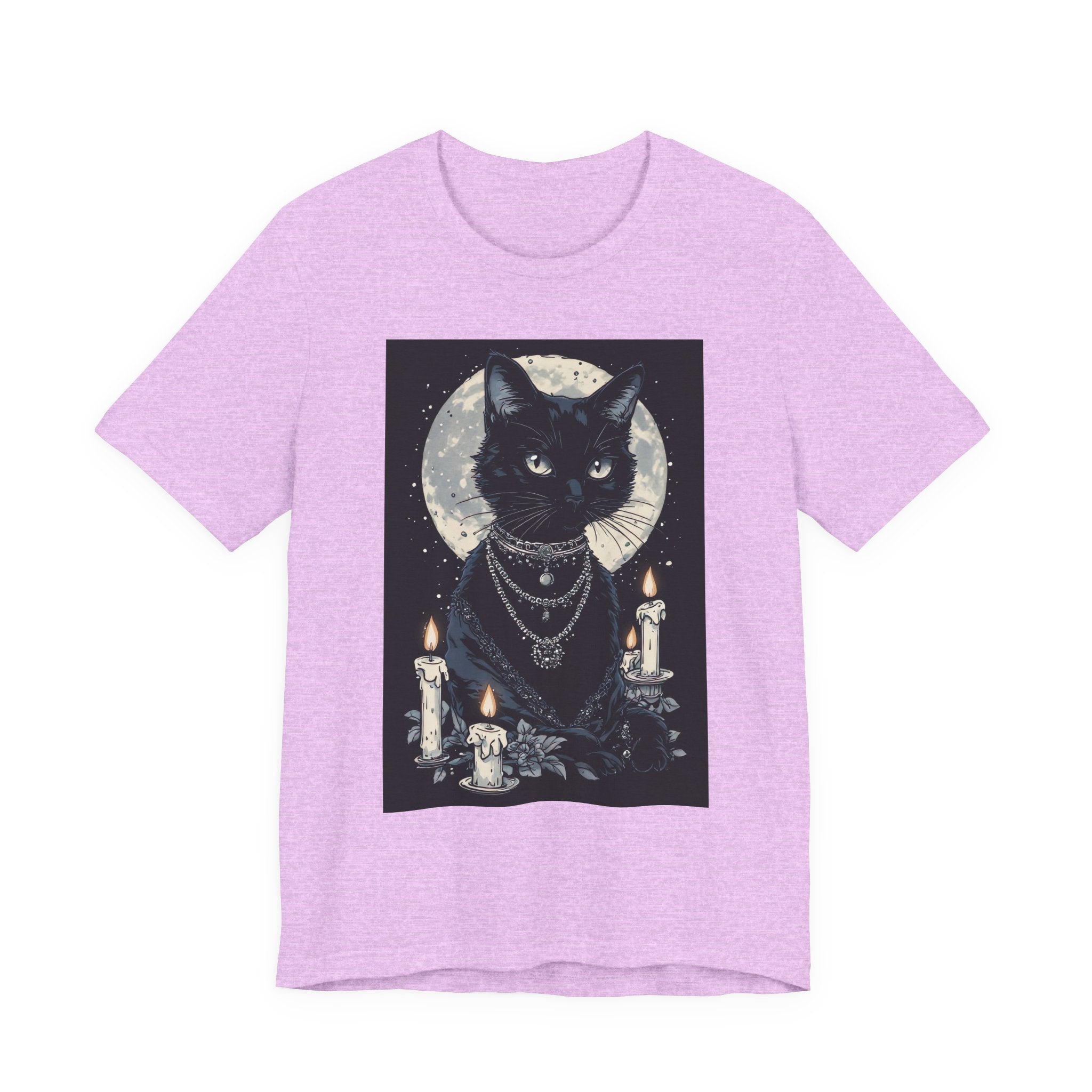 Mystic Moon Black Cat Tee — Gothic Cat T-Shirt with Candles & Crescent Moon