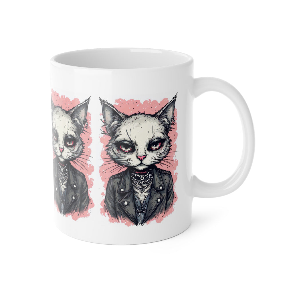 Goth Cat Mug — Punk Cat Portrait Ceramic Coffee Cup (11oz)