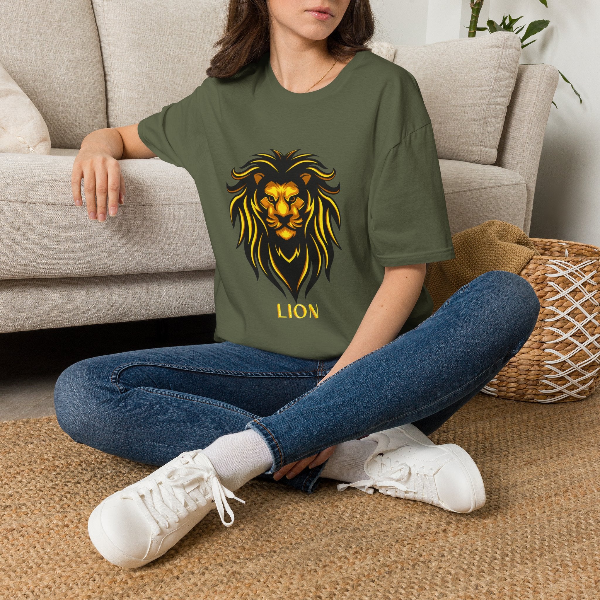 Lion Graphic T-Shirt — Bold Golden Lion Illustration Tee