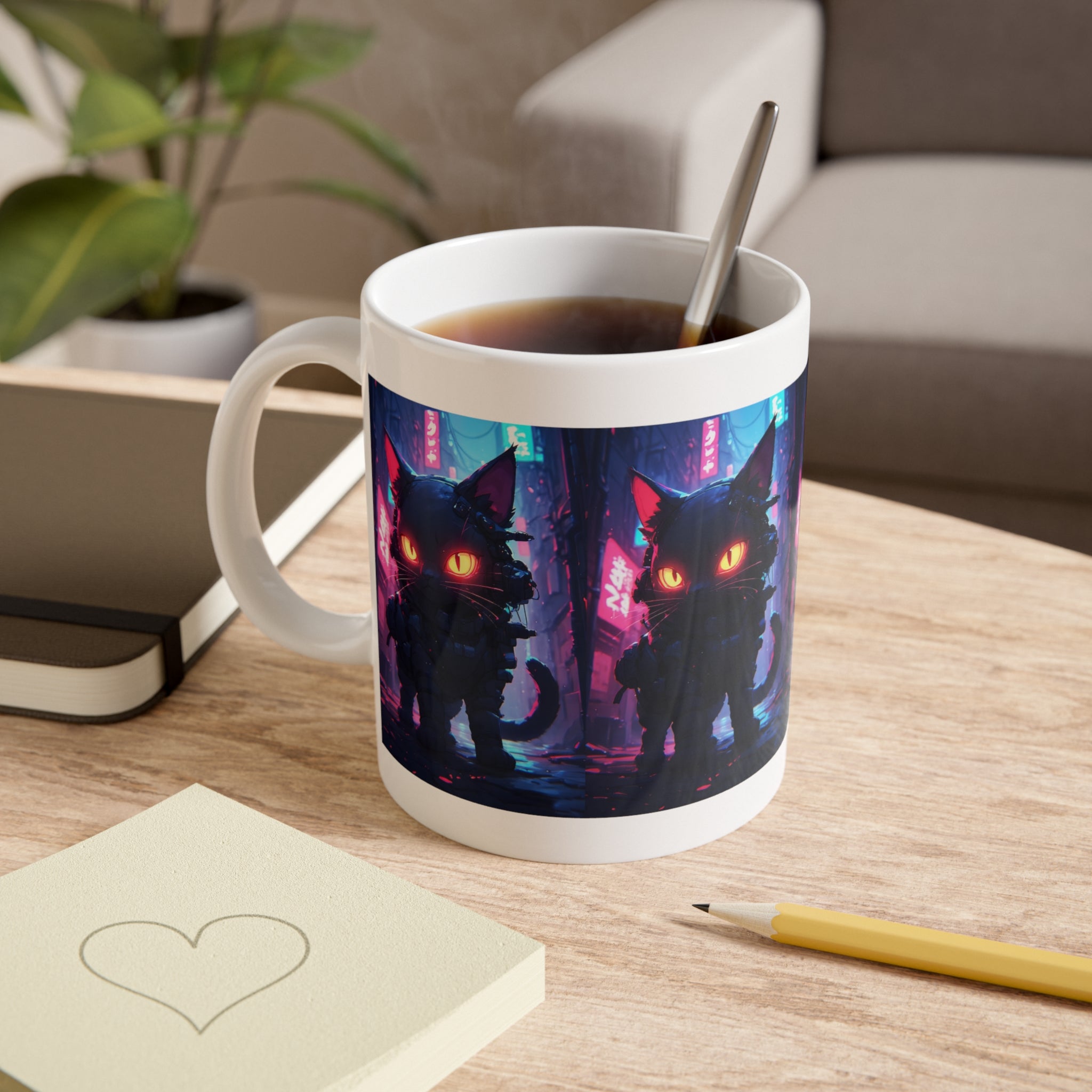 Cyberpunk Cat Mug — Neon Alley 11oz Ceramic Coffee Cup