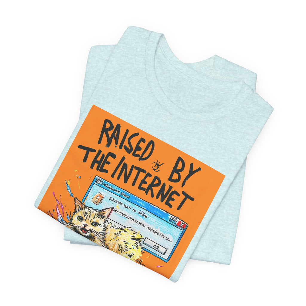 Raised By The Internet Tee — Graphic Cat Vintage Computer T‑Shirt