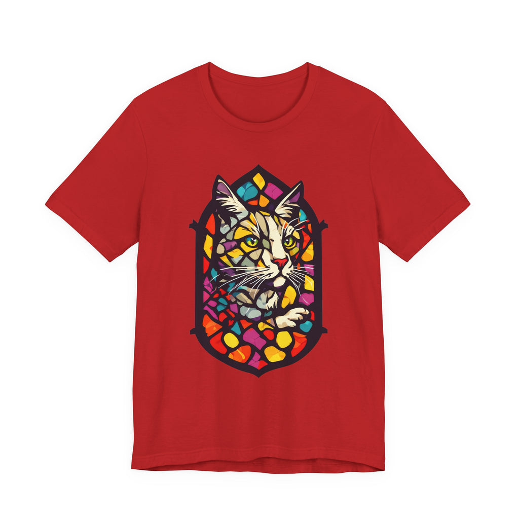 Stained Glass Cat T-Shirt — Colorful Cathedral Cat Tee