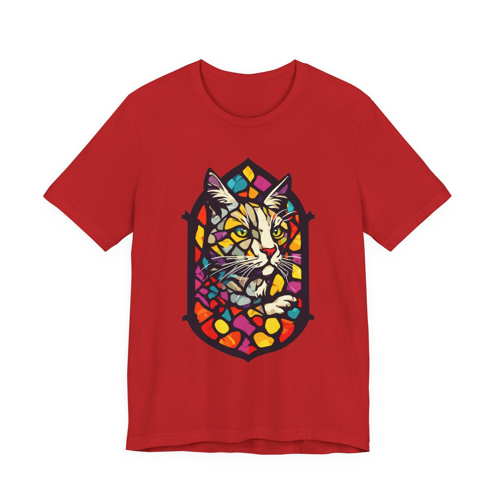 Stained Glass Cat T-Shirt — Colorful Cathedral Cat Tee